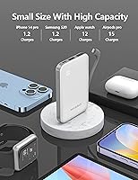 Vista 4 de Banco de energía ultra delgado de 6000 mAh, batería externa de 3 salidas compatible con iPhone, Samsung, color blanco plateado