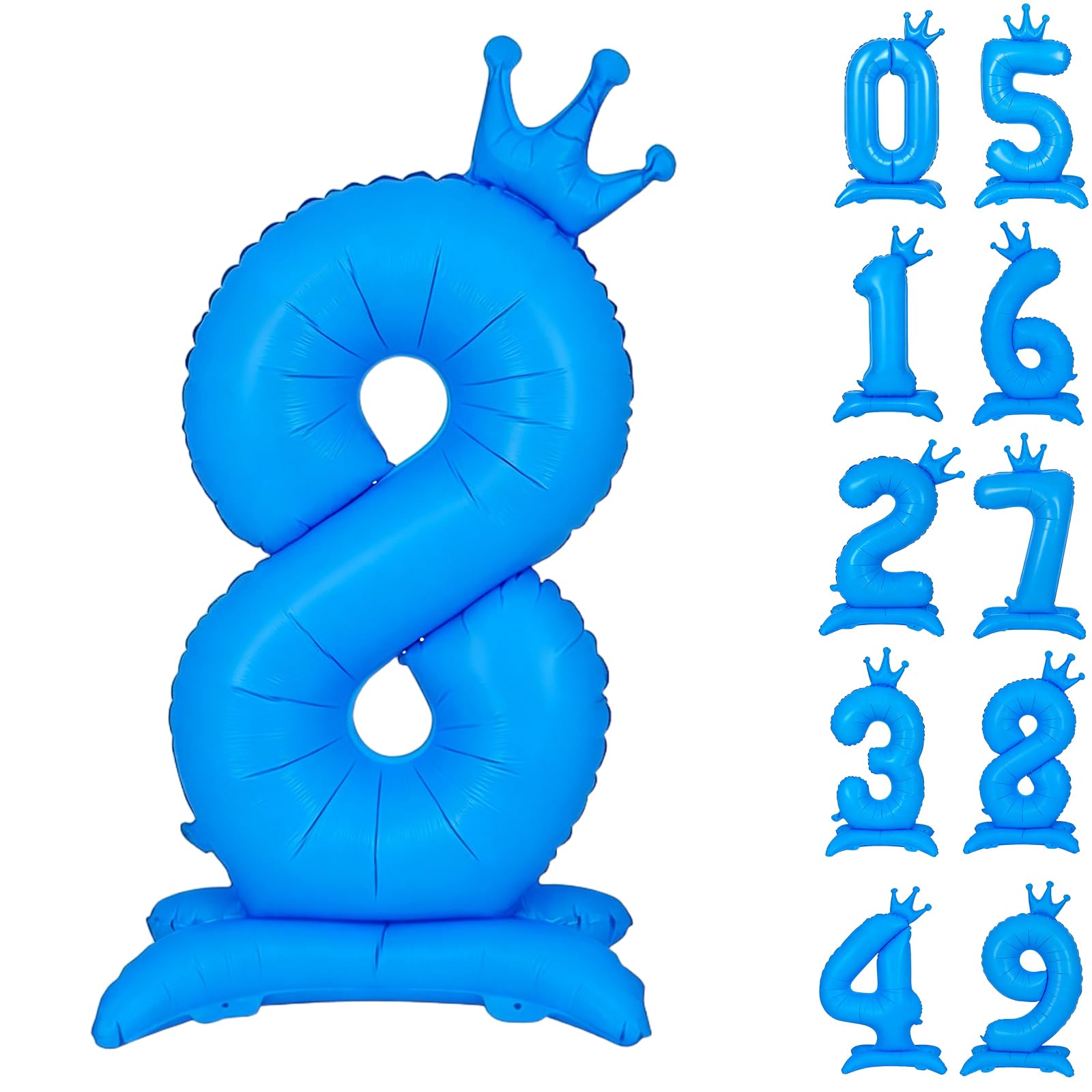 Fluorescent Blue Number 8 Balloon 42 Inch Standing Balloons 0-9 Fluorescent Blue Crown Balloons 8 Giant Foil Number 8 Balloon with Crown Birthday Party Decorations Supplies