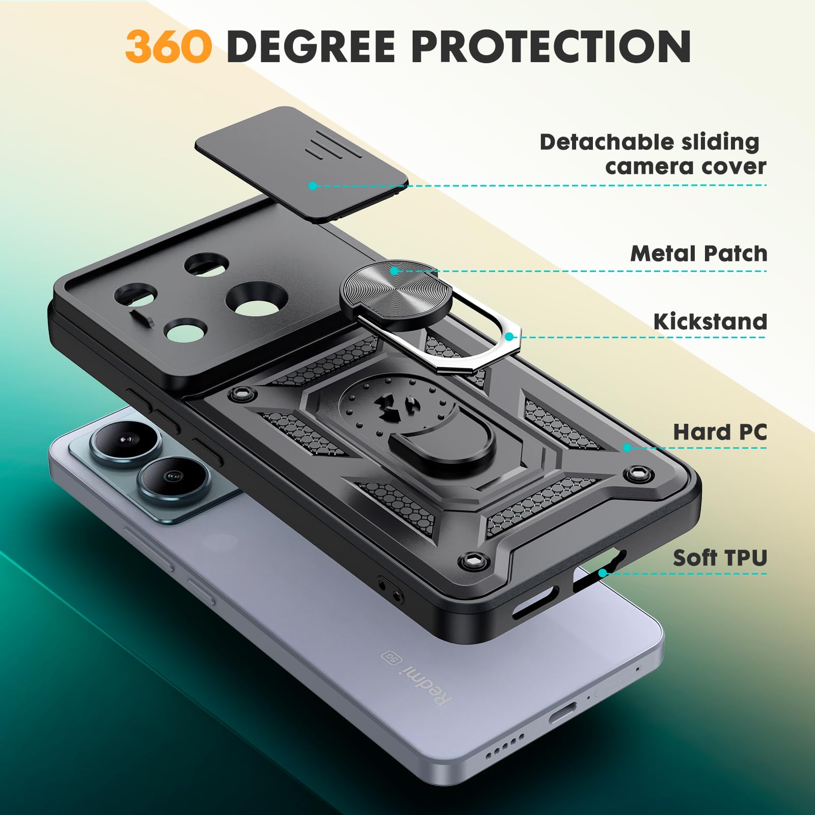 Custodia Per Xiaomi Redmi Note 13 Pro Rossa Con Supporto 360° E Protezione Fotocamera - 3