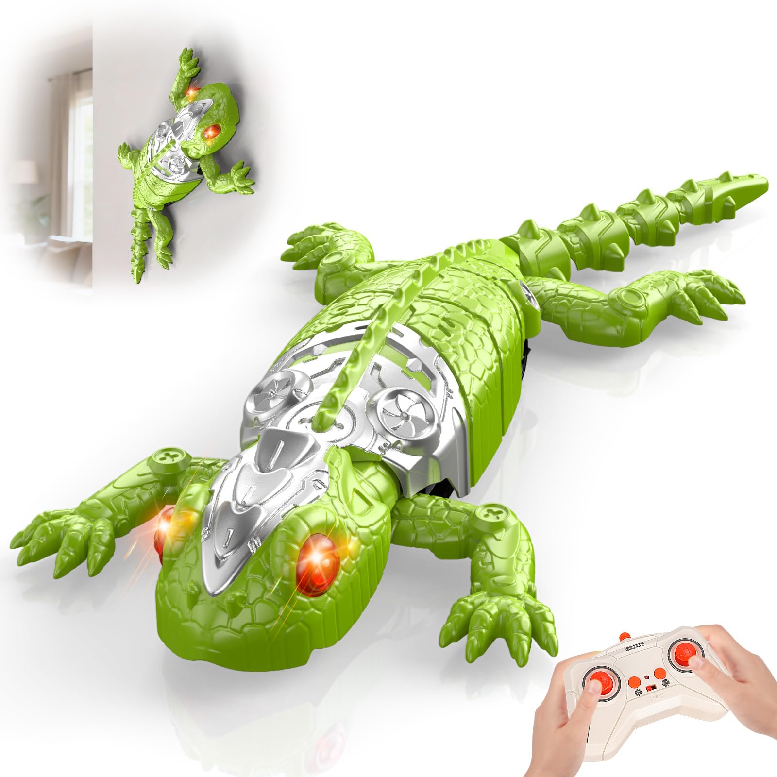 Remote Control Wall Crawler Gecko Rechargeable Electric Remote Control Robot Climbing Lizard RC Robot Crawling Gecko Gift Rechargeable Wall Climbing Lizard Gifts for Teens Boys Girls Adults Green