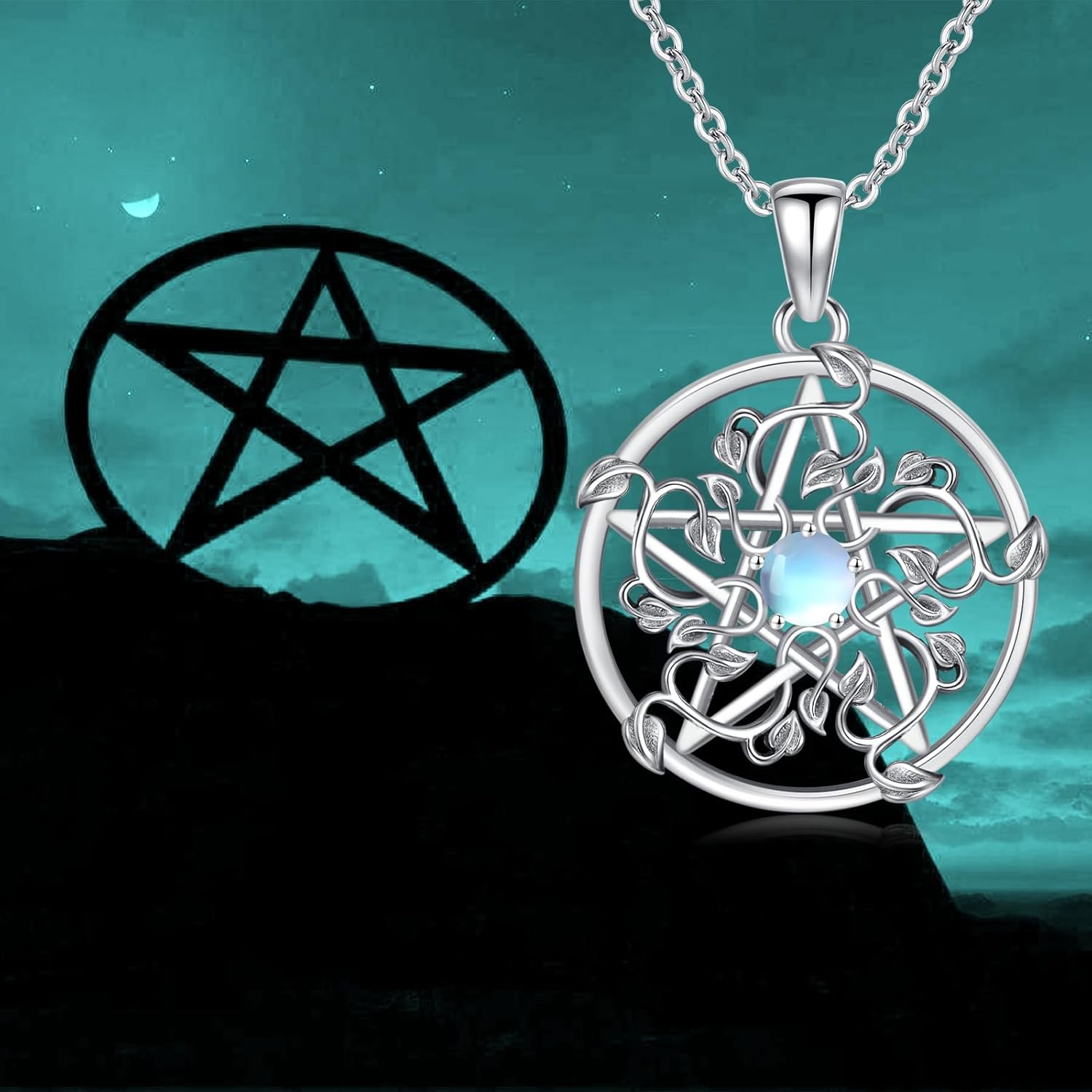 Pentagram Leaf Necklace 925 Sterling Silver Pentacle Necklace Pentacle Pendant Jewelry Gifts for Women - Image 4