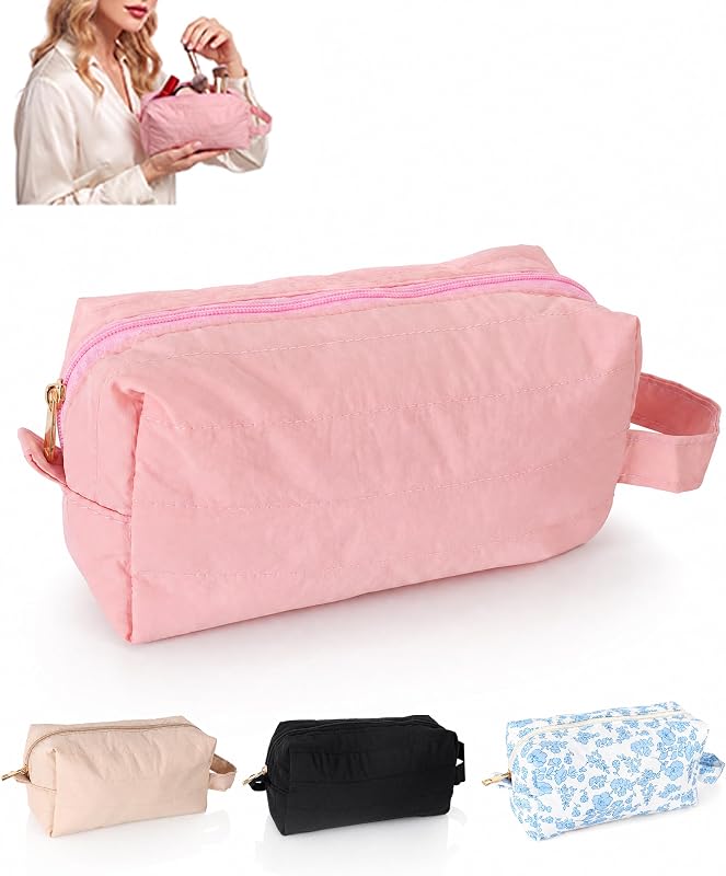 Necessaire de maquiagem pequena Luckycici em nylon com bolso para pincéis, Rosa, 1 unidade