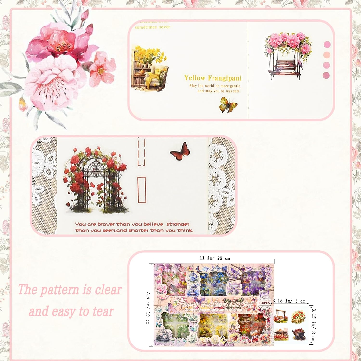 Aifong 800 pcs Floral Scrapbook Sticker Kit Vintage Flower Junk Journal Sticker Butterfly Plant PET Scrapbooking Sticker for Supplies Aesthetic Junk JournalCraft