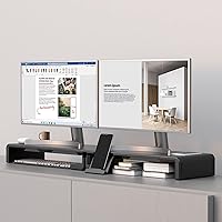 Vista 3 de 2 Pack Computer Monitor Stand, Klearlook Foldable Monitor Stand Riser, Height Adjustable Computer Stand, Monitor Riser Stand with Storage Drawer &