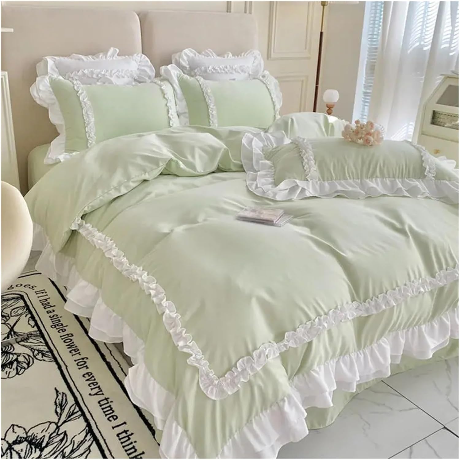 Shaggy Chic Ruffle 4Piece Princess Bedding Kawaii Ruffle Lace Bed