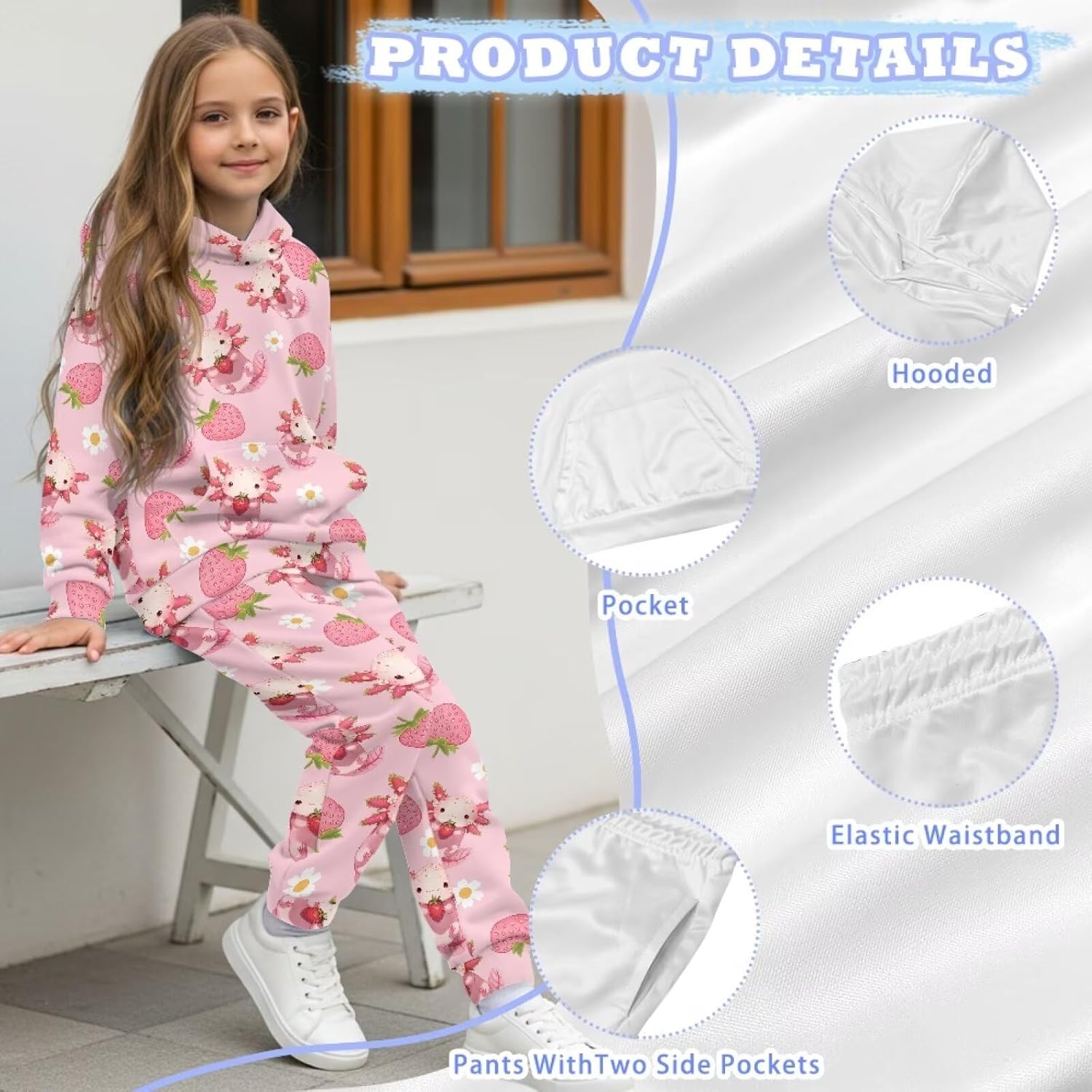 Girls 2 Piece Outfits Soft Winter Hooded Pullover Outfits Fashion Hoodie and Sweatpants Outfit