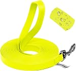 Wolfone Waterproof Dog Leash Long Line,PVC Coated Nylon Webbing Training Leash 5FT Easy Clean, Durable, Strong Recall Leash for Dogs – Yellow