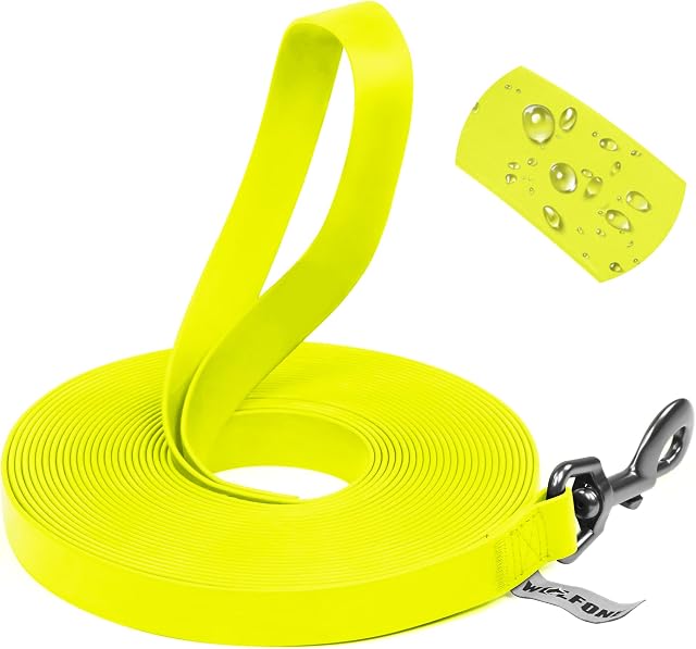Wolfone Waterproof Dog Leash Long Line,PVC Coated Nylon Webbing Training Leash 5FT Easy Clean, Durable, Strong Recall Leash for Dogs – Yellow