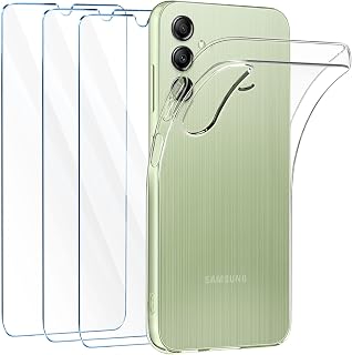 FLLAO Clear Case Compatible with Samsung Galaxy A14 4G/5G Case with 3 Tempered Glass Screen Protector, Soft Bumper Anti-Scratch Silicone Phone Case Cover Transparent