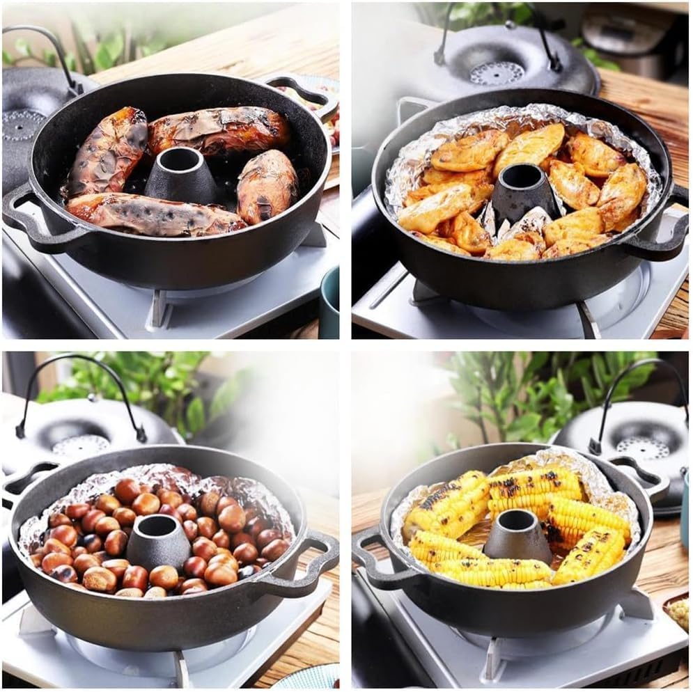 石焼鍋 両手鍋 速い熱伝導 ガスコンロIH対応 鋳鉄多機能調理器具 石焼きいも器 家庭用/業務用 22cm (26cm)