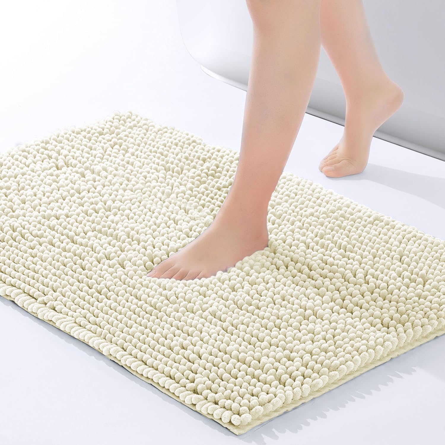 Hafaa Bath Mat Non Slip Anti Mould – Cream Chenille Bathroom Mat 40 x 60 cm Machine Washable Bath mats Super Absorbent Extra Soft Fluffy Shower mat — image 1