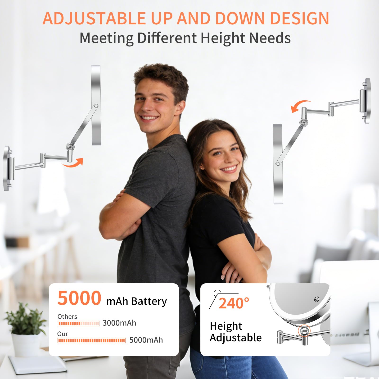 Famihomii Specchio cosmetico ricaricabile con illuminazione a LED, specchio da trucco con ingrandimento 1-10X e interruttore touch