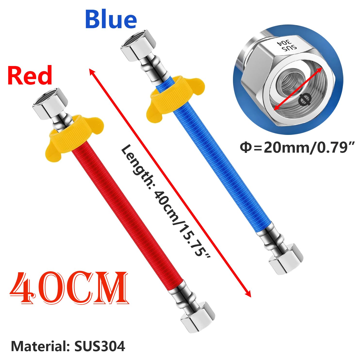 Qrity 2 Piezas Manguera Flexible de Acero Inoxidable 304, G1/2" Hembra Conector de Manguera, Manguera de Fuelle para Calentador de Agua, 40CM