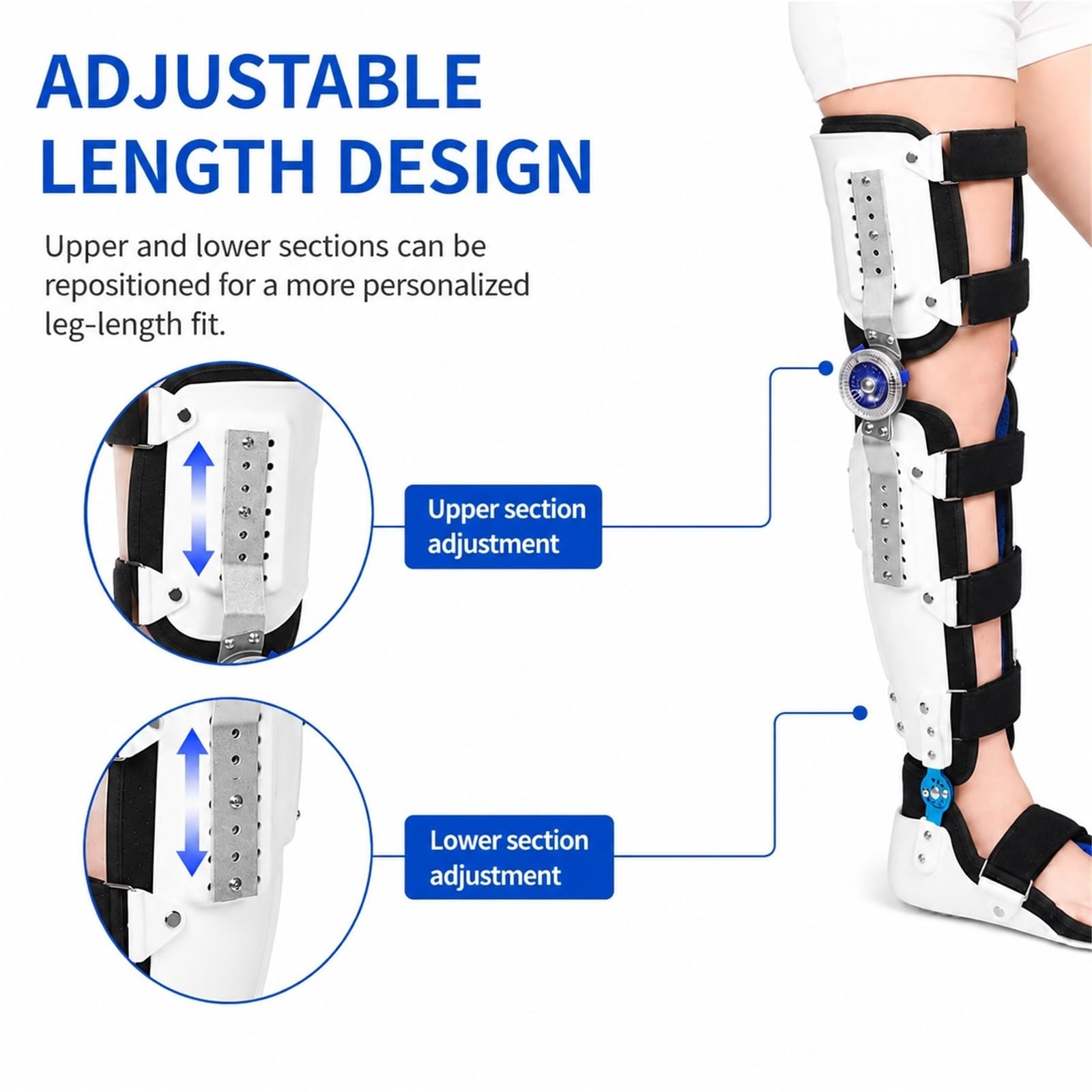 Rodillera Ortopédica Articulada Ajustable Inmovilizador de Pierna Completa Soporte para Fractura de Tibia y Lesión de Ligamentos Postoperatorio Transpirable y Cómoda(Izquierda)