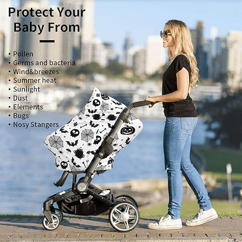 Miniatura 6 de Funda de asiento de coche para bebé, diseño de calavera gótica de murciélago y calabaza para Halloween, funda de lactancia para mamá, funda