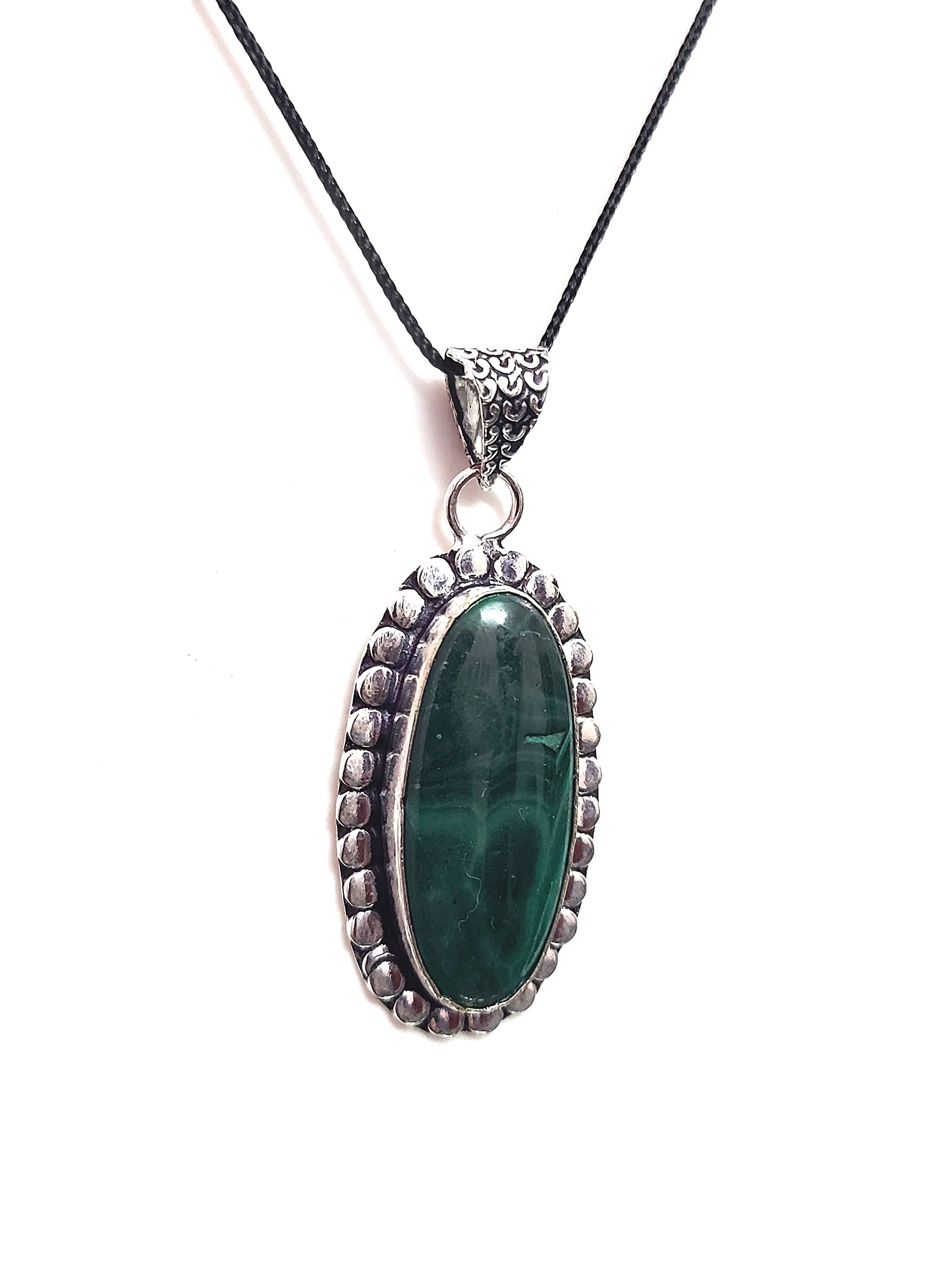 Natural Malachite Crystal Antique Look Oval Pendant For Men & Women For Reiki And Chakra Healing-image-24