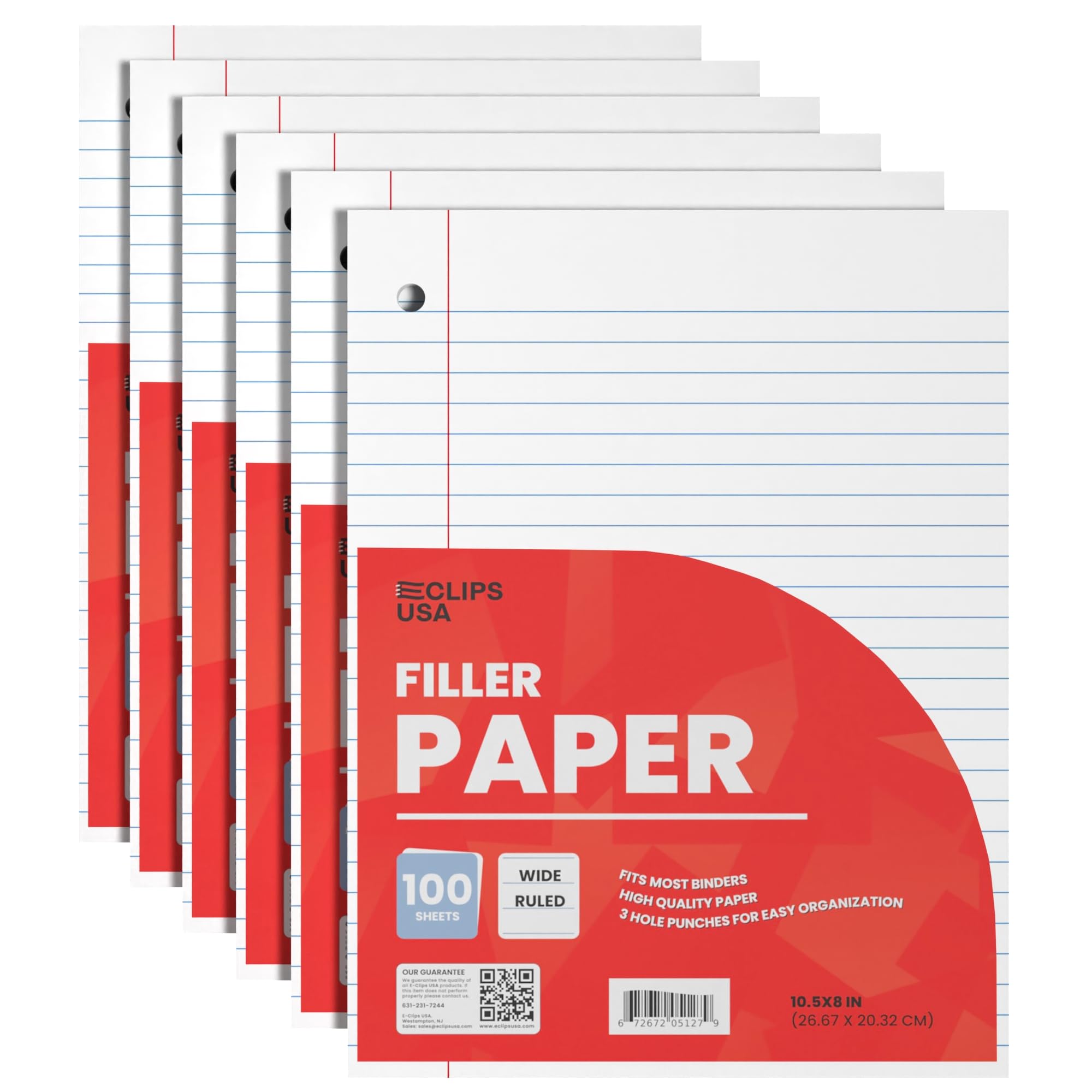 Notebook Paper, Loose Leaf Paper, Wide Ruled Paper, 10.5? x