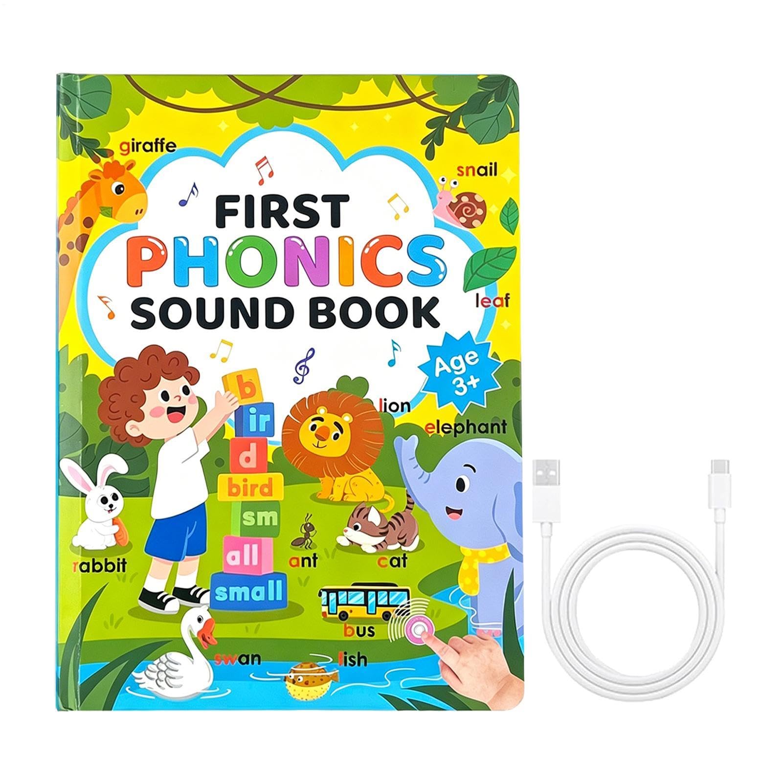 Kids English Learning Talking Book, Rechargeable Audio Phonics Vocabulary Reader Toy, Interactive Educational with Word Recognition and Pronunciation, Learning Tool for Home Story Time
