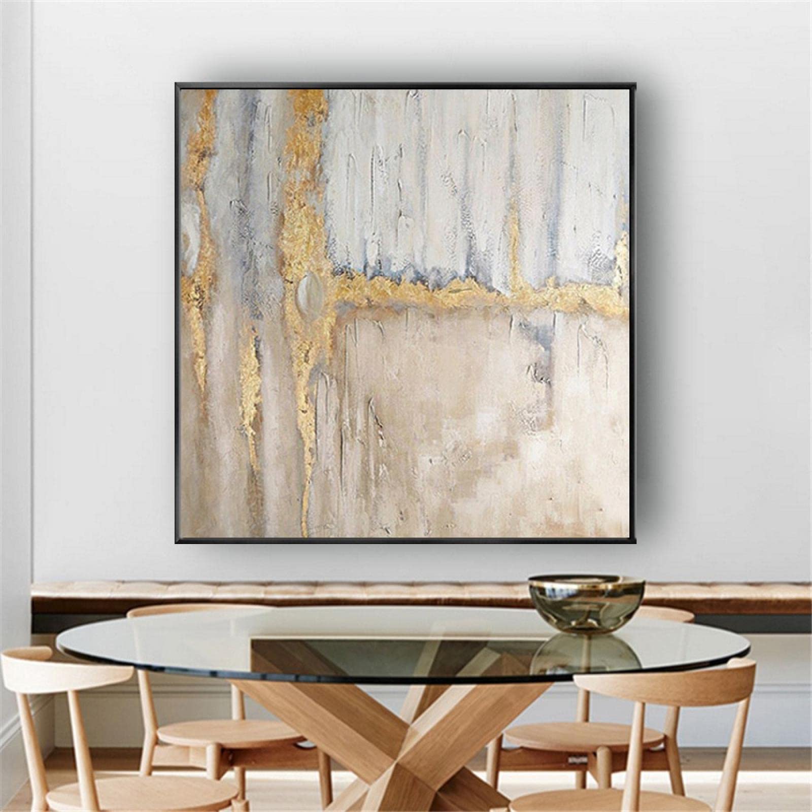 Canvas Prints Wall Art Canvas Painting Abstract Golden Porch Mural Abstract Oil Painting Gold Leaf Artwork Room Decor 80x80cm Frameless