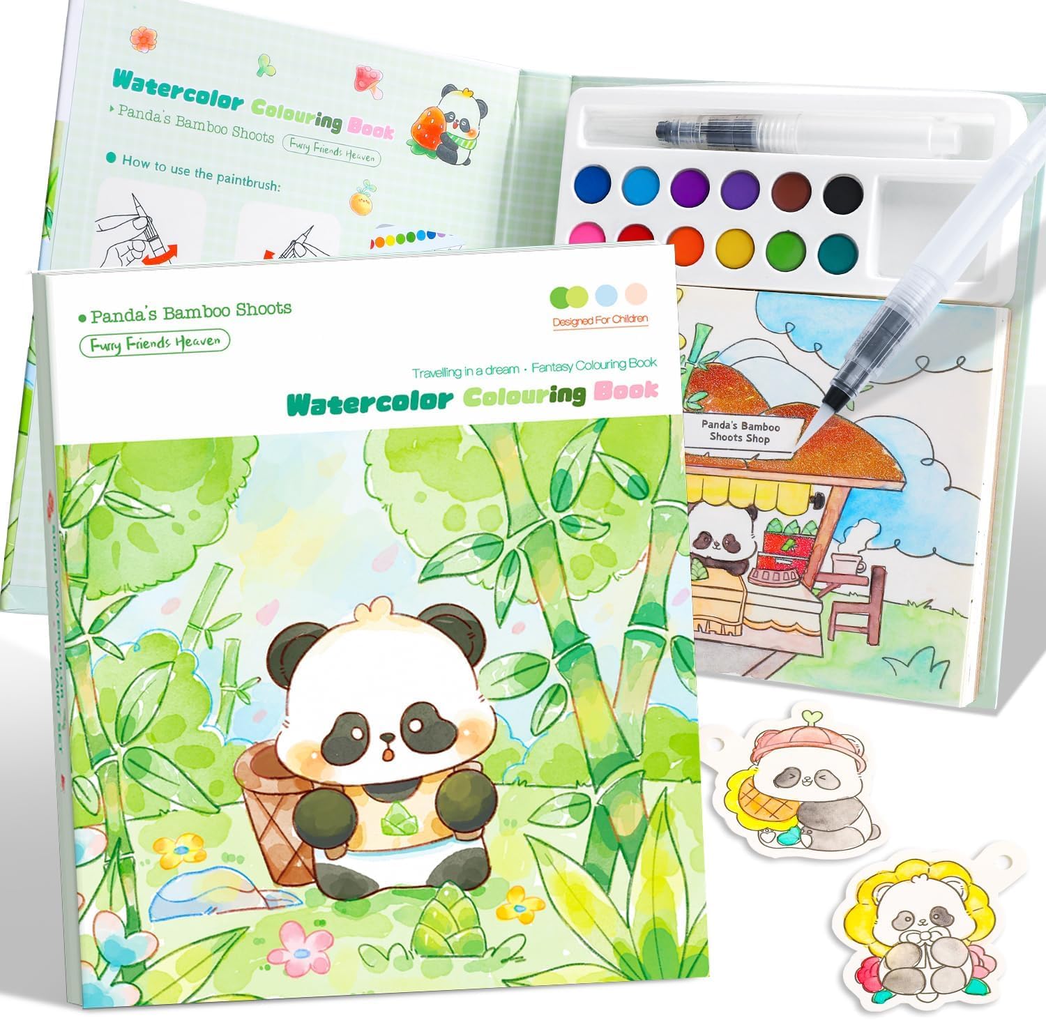 Cots and Cuddles Panda Watercolor Coloring Book Set for Kids with Water Brush Pen & Paint Palette | Mess-Free Painting Activity Book with Cutout | 24 page Art & Craft Kit for Boys & Girls-image-45