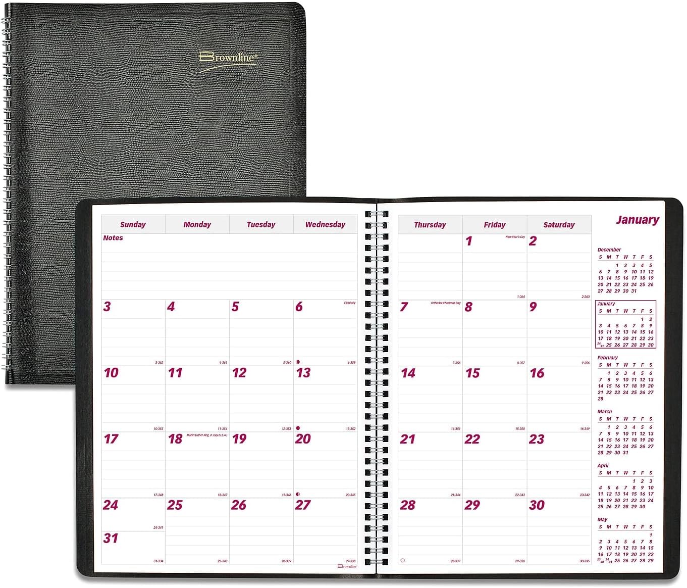 Brownline 2024 Essential Monthly Planner, 14 Months, December 2023 to January 2025, Twin-Wire Binding, 11" x 8.5", Black (CB1262.BLK-24)