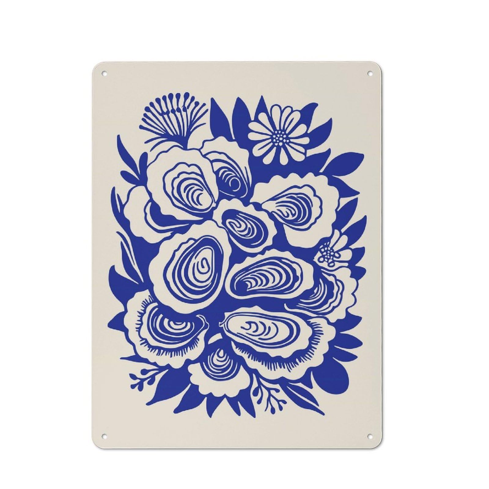 Junmoney Style-23 Blue And White Floral Arrangement Vintage Metal Plaque 40X30cm For Living Room Wall, Suited To Living Room Decor Lovers