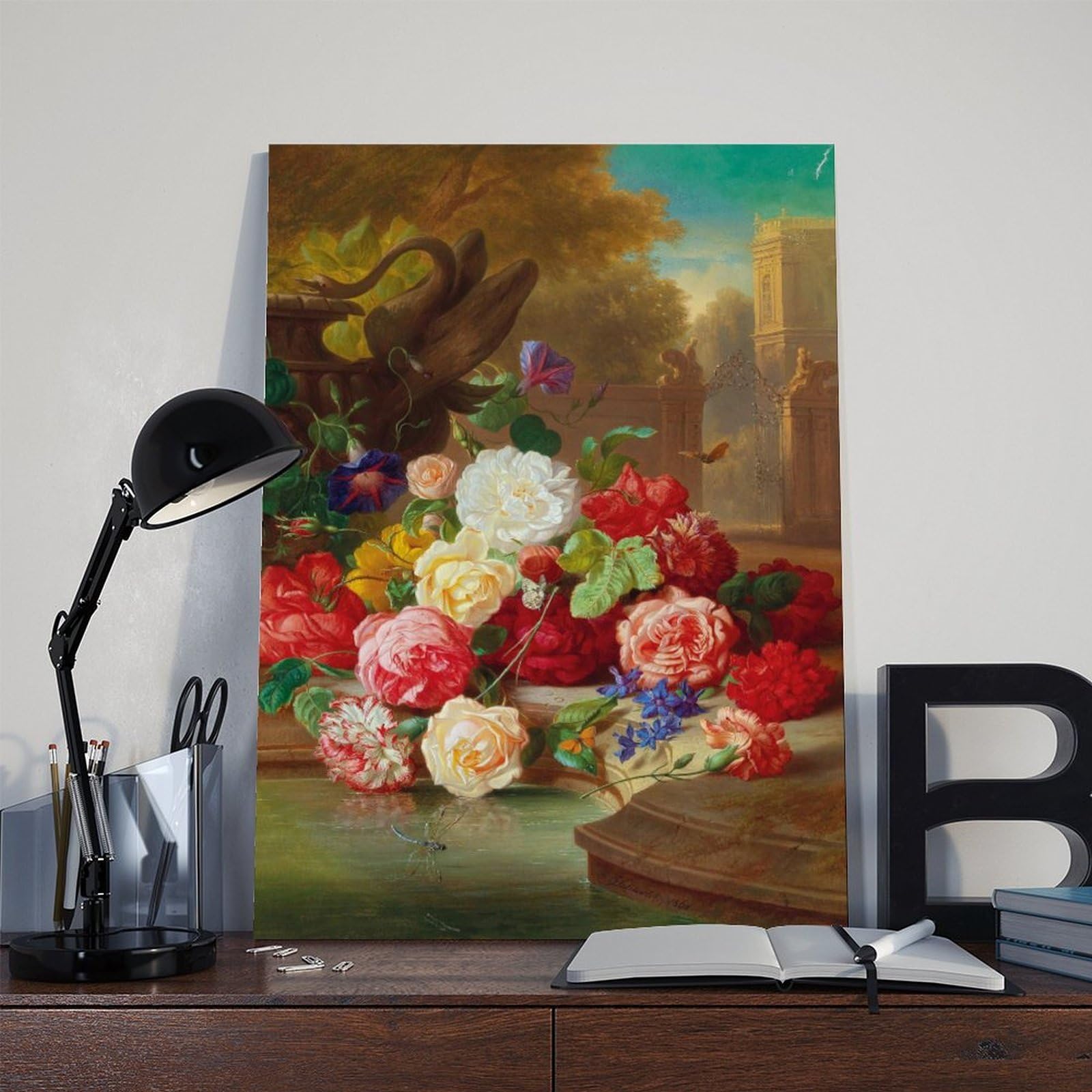 Blumenstück Mit Schmetterling In Einer Parklandschaft Poster su tela per ufficio Decor Gift