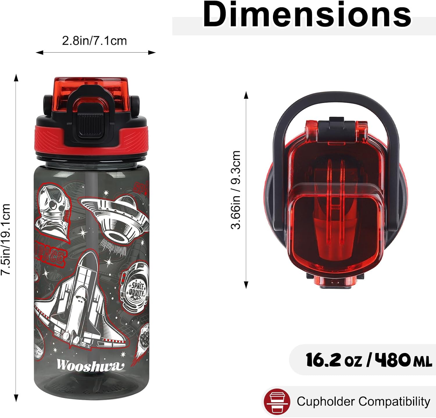 Kids Water Bottle for School, 16 Oz Plastic Water Bottle with Silicone Spout and Pop-Up Cover, BPA Free & Dishwasher Safe (Dinosaur/Spacecraft) - Image 4