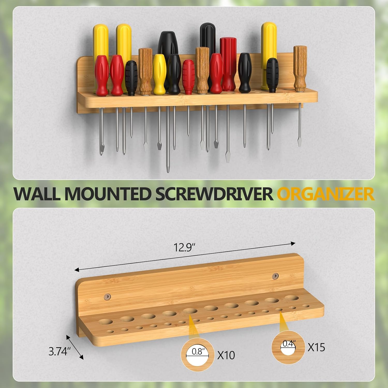 Wall Mounted Screwdriver Organizer, Hammer Rack and Pliers Holder, Set of 3 Wall Hanging Tools Storage Shelf for Workshop Garage