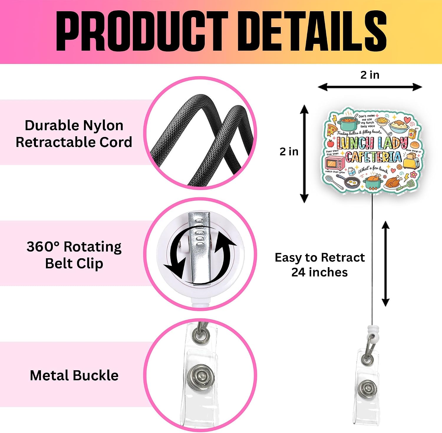 VOTANTA - Lunch Lady Cafeteria Badge Reel, School Lunch Hero Squad Acrylic Retractable Badge Holder with Clip, Funny Cafeteria Worker ID Holder Gifts for School Food Service Staff Crew Worker image 2