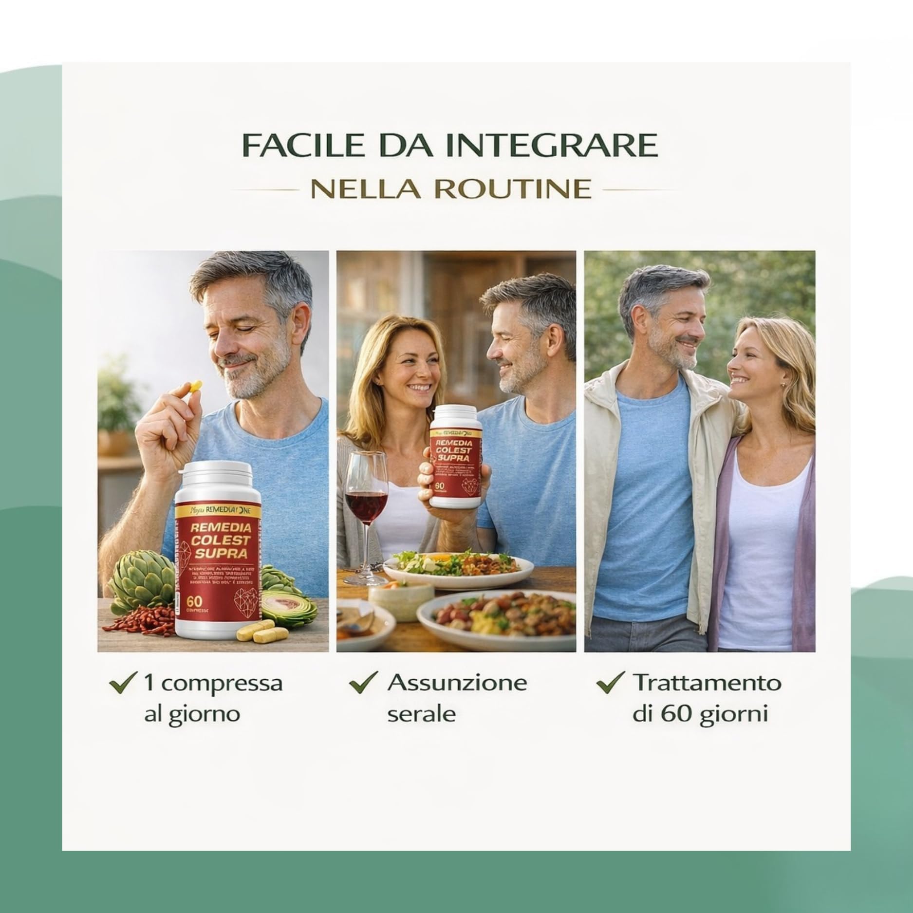 REMEDIA ONE Colest Supra - Integratore con Berberina Liposomiale e Riso Rosso Fermentato Colesterolo, Coenzima Q10, Carciofo, Melograno – 60 Compresse