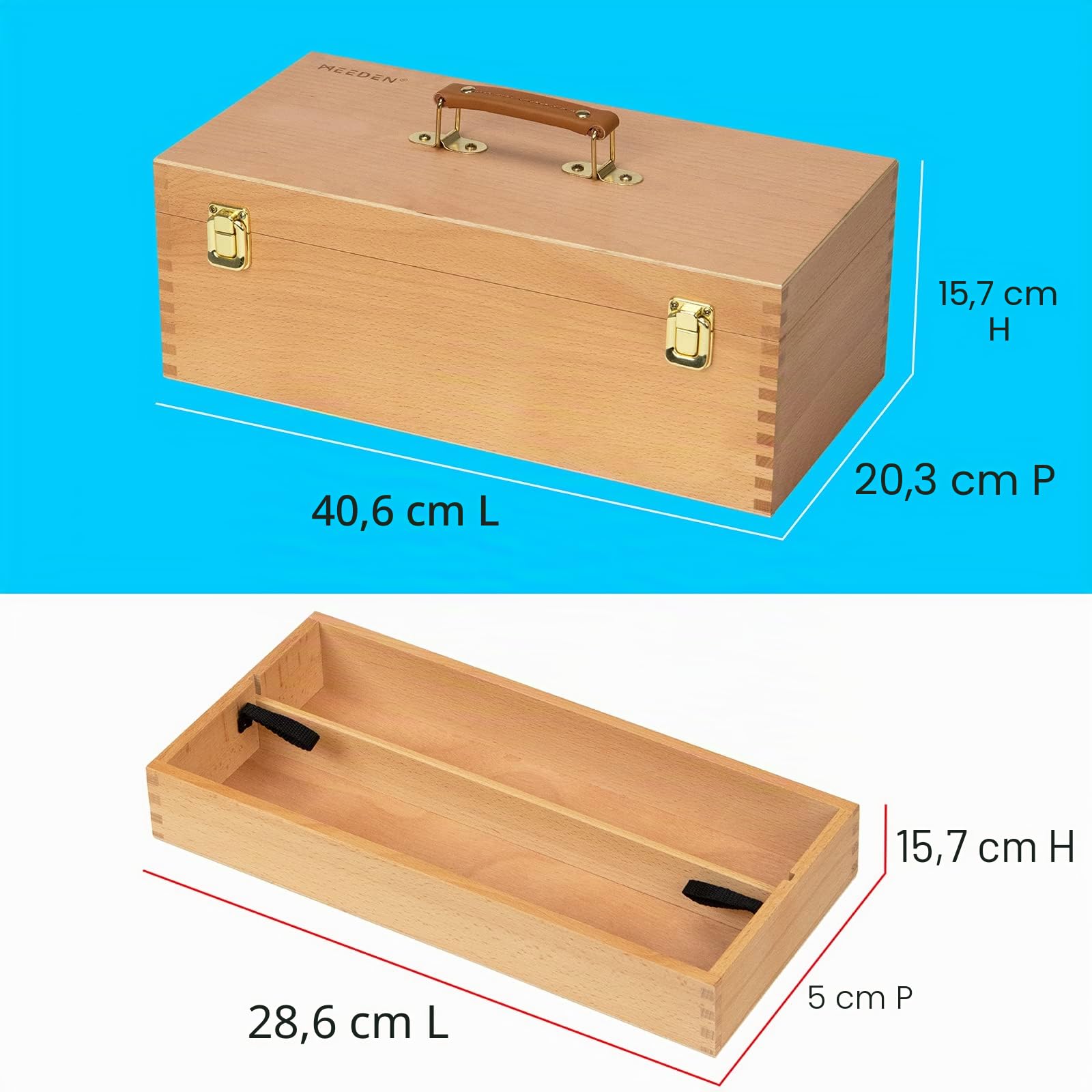 MEEDEN Grande boîte de rangement pour fournitures artistiques – Boîte à outils multifonction en bois de hêtre massif avec tiroir(s) pour pinceau, crayon, pastel, et autres fournitures artistiques,