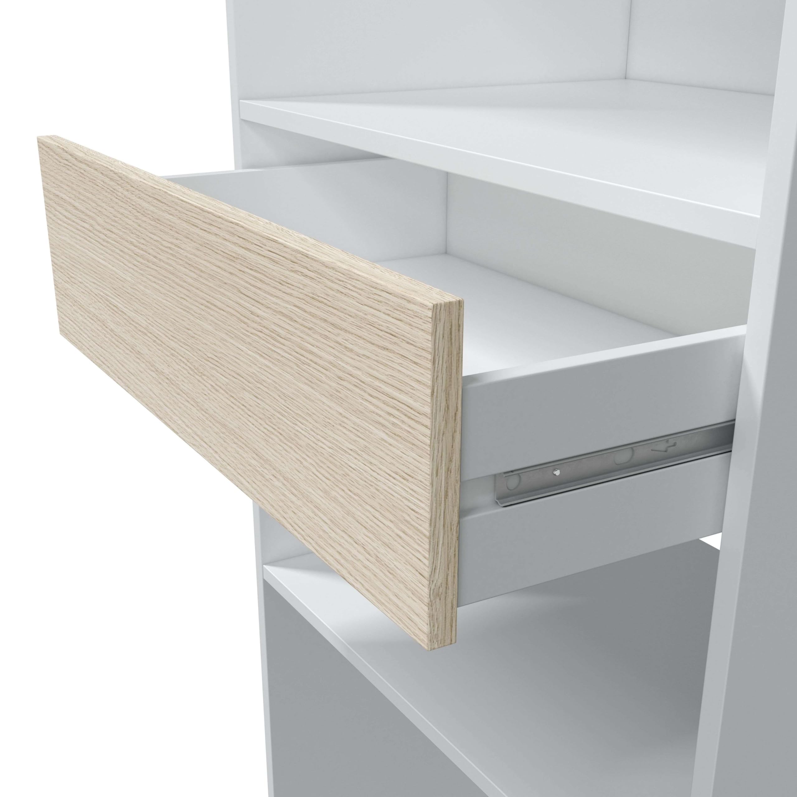 Habitdesign Armoire 2 tringles 4 étagères 1 tiroir 187 x 158 x 40 cm (H x l x P x P) - Dressing réversible Blanc « Artik » et chêne