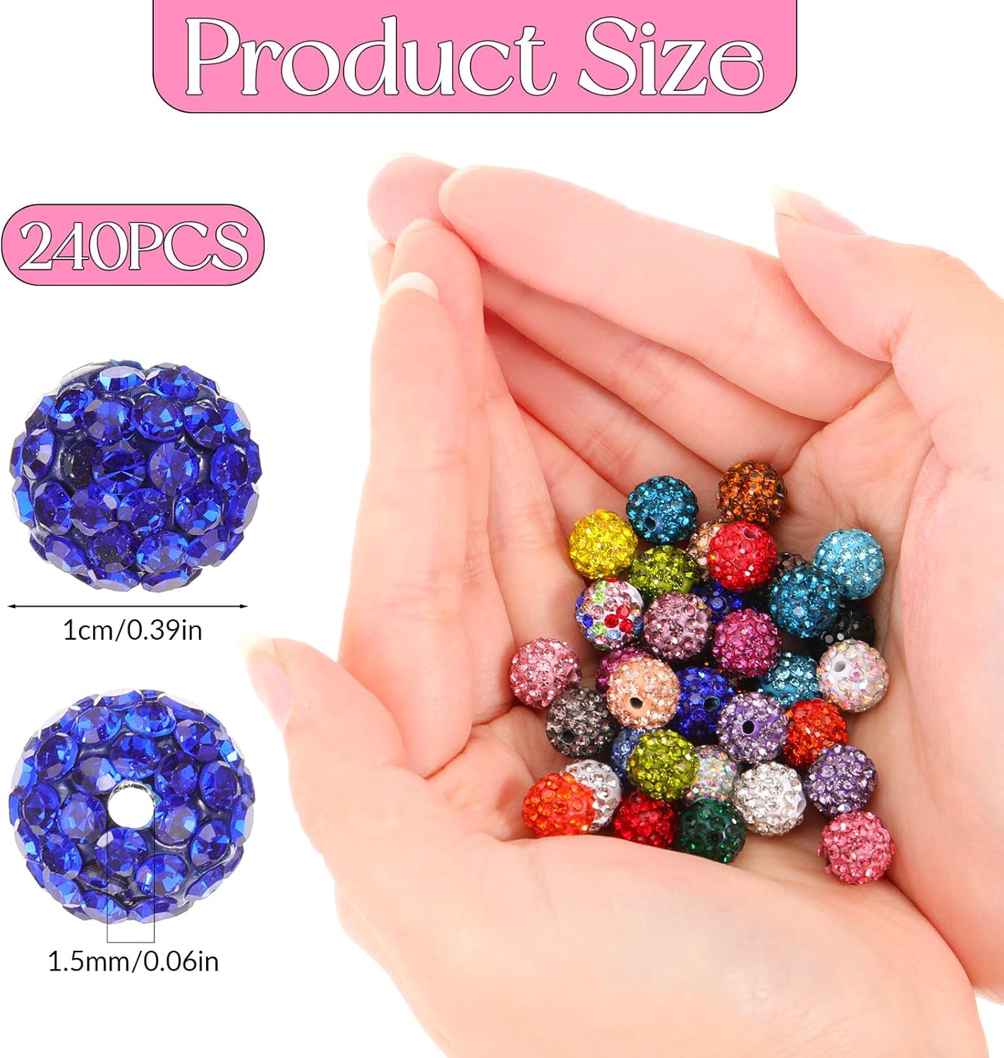 240 Pcs 24 Colors Rhinestone Beads for Jewelry Making, 10 mm Shiny Crystal Clay Bead Sparkle Disco Ball Beads for DIY Crafts, Necklace, Bracelet, Earring, Gift - Image 2
