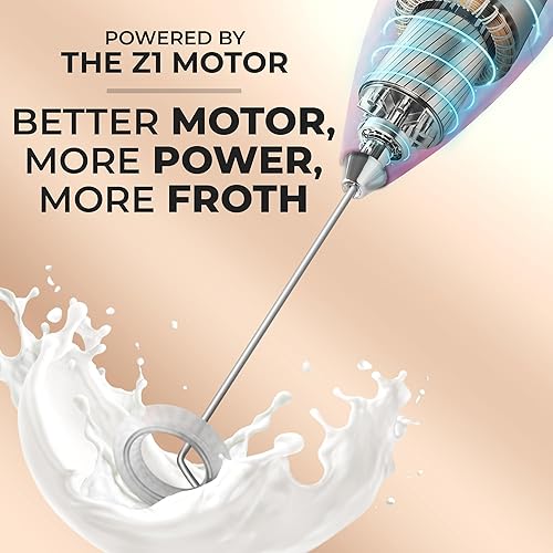 Vista 67 de Zulay Kitchen - Espumador de leche de mano con pilas AA Duracell: batidora de bebidas resistente para café, latte, capuchino y más, color aurora