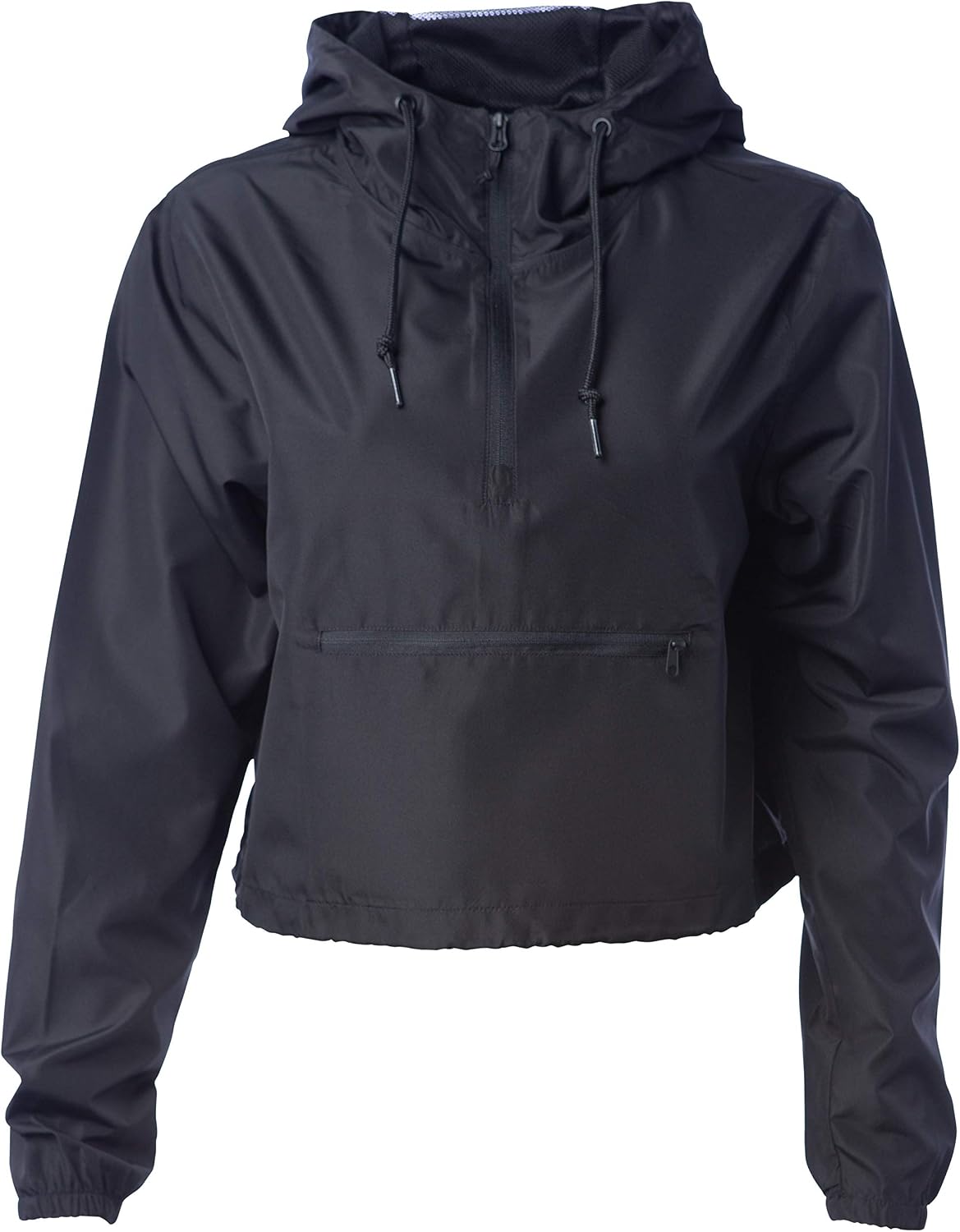 Global Blank Cropped Women's Windbreaker Jacket, Lightweight Long Sleeve Crop Top Pullover Half Zip-Up Hoodie