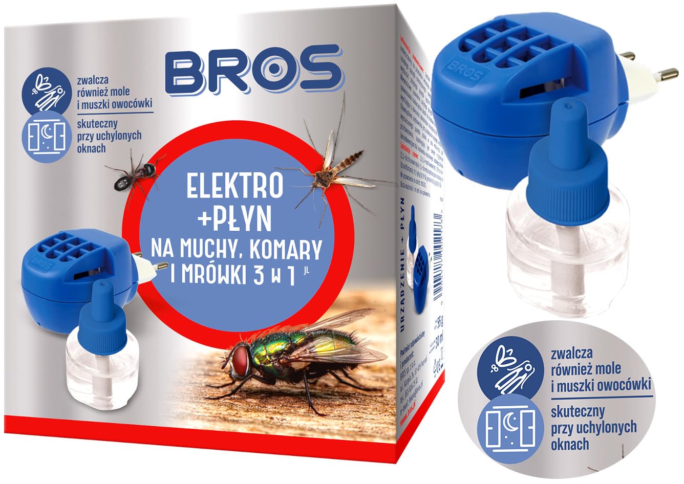 BROS-elektro+płyn 3w1 na muchy, komary i mrówki