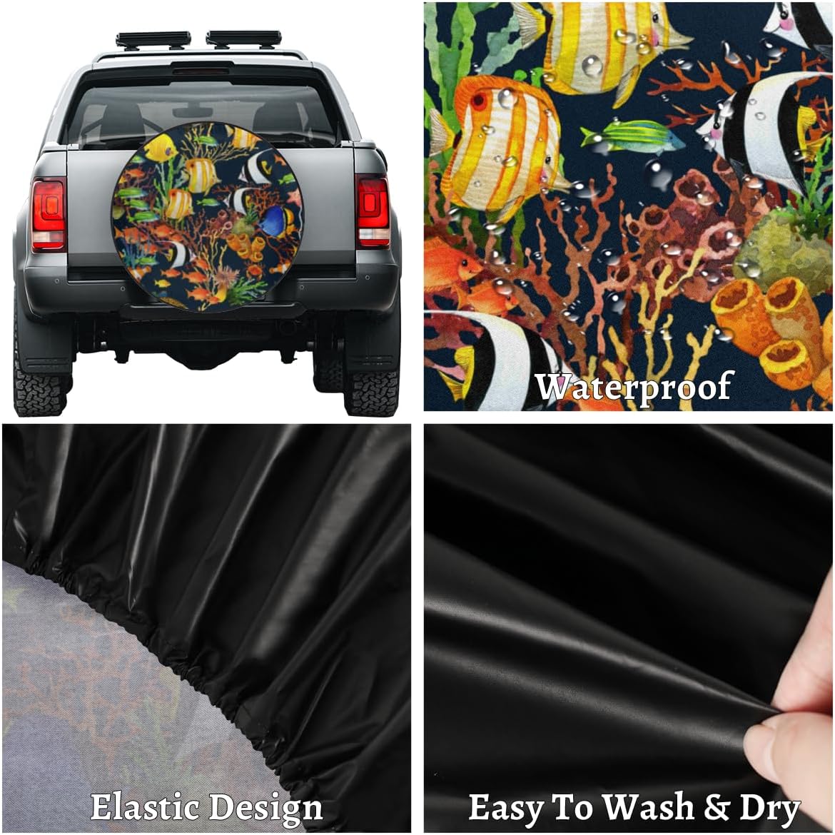 Tropical Marine Fish Tire Covers Portable Spare Tire Cover Soft Durable Waterproof Dustproof 3 Sizes 14 15 16 Inches for Car Truck SUV Trailer Camper