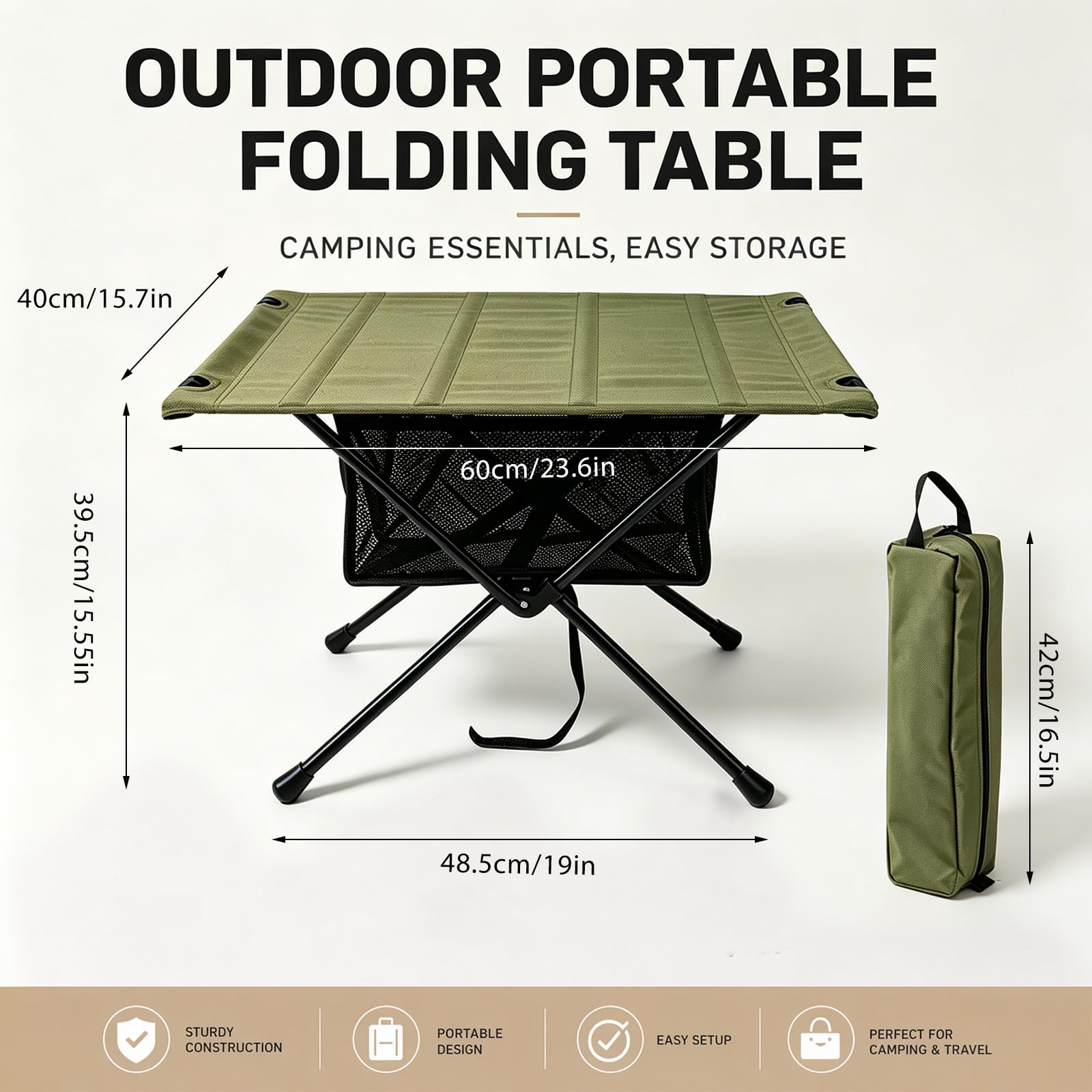 Tavolo da campeggio pieghevole, piccolo tavolo pieghevole, con borsa per il trasporto e borsa a rete, tavolo da esterno ultraleggero, portatile, portata fino a 30 kg, per attività all'aperto