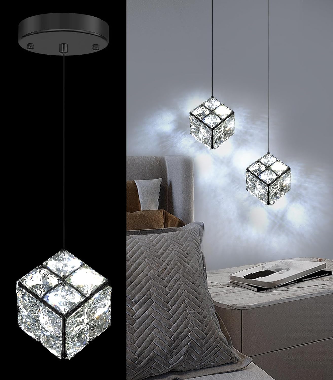 Mini Pendant Lights Crystal Chandeliers for Dining Room Kitchen Island LED Light Fixture Dimmable Handing Light for Hallway