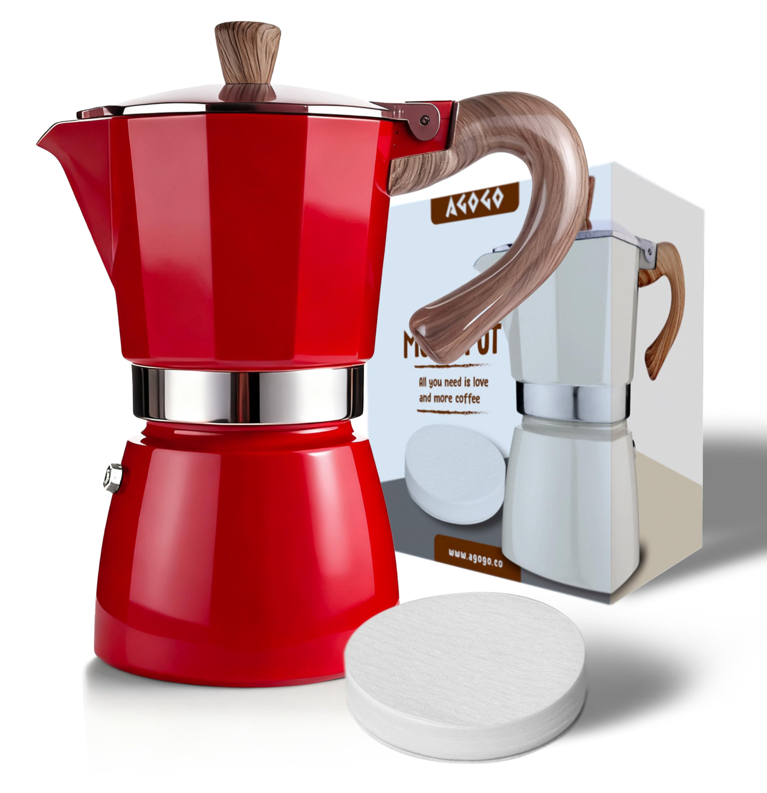AGOGO Milano Moka Pot Stovetop Espresso Maker with 100 Paper