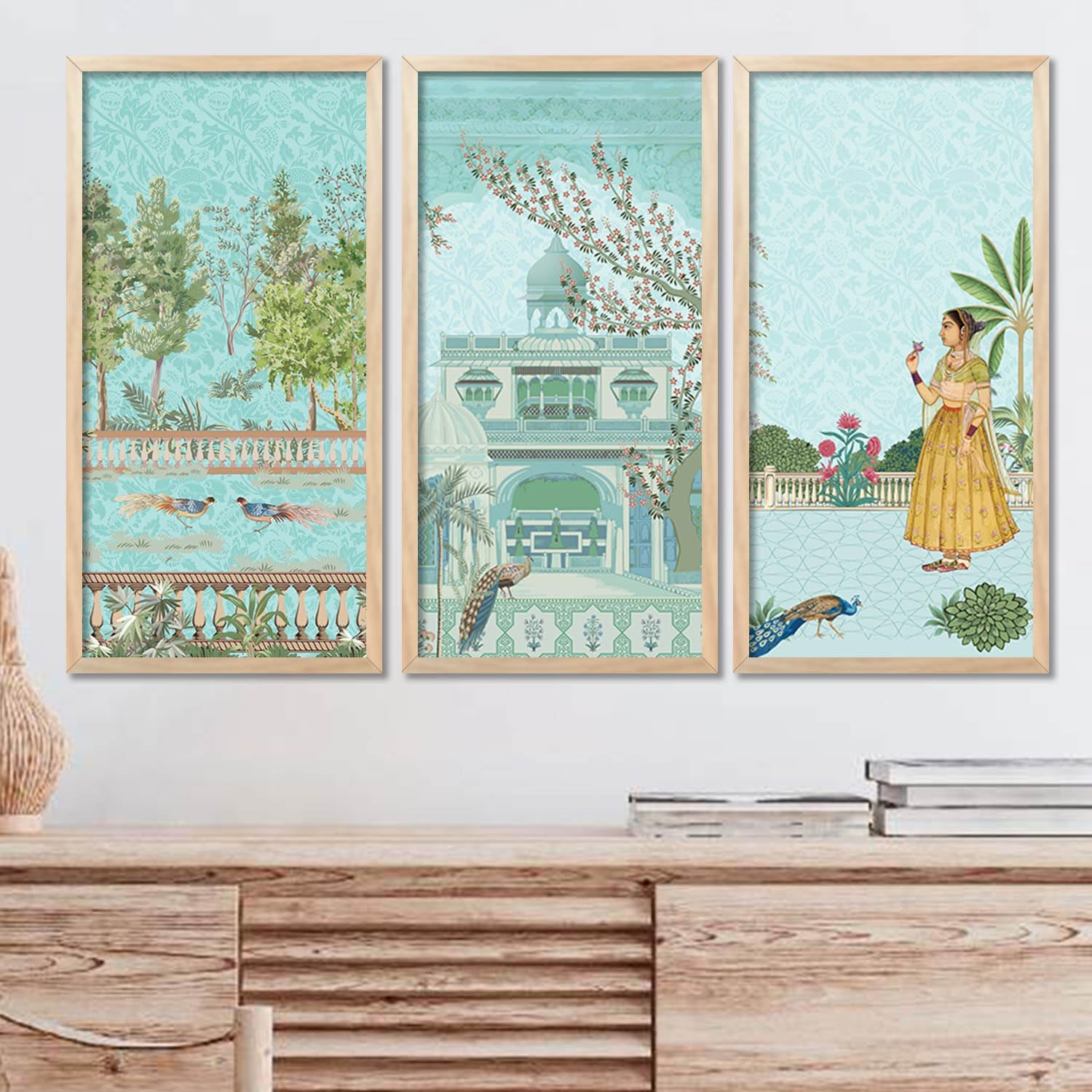 kotartMadhubani Art Painting with Frame for Living Room | Painting for wall Decoration |Traditional Indian Art Pichwai Wall Décor Paintings SET OF 3 (10X19 INCH, D)