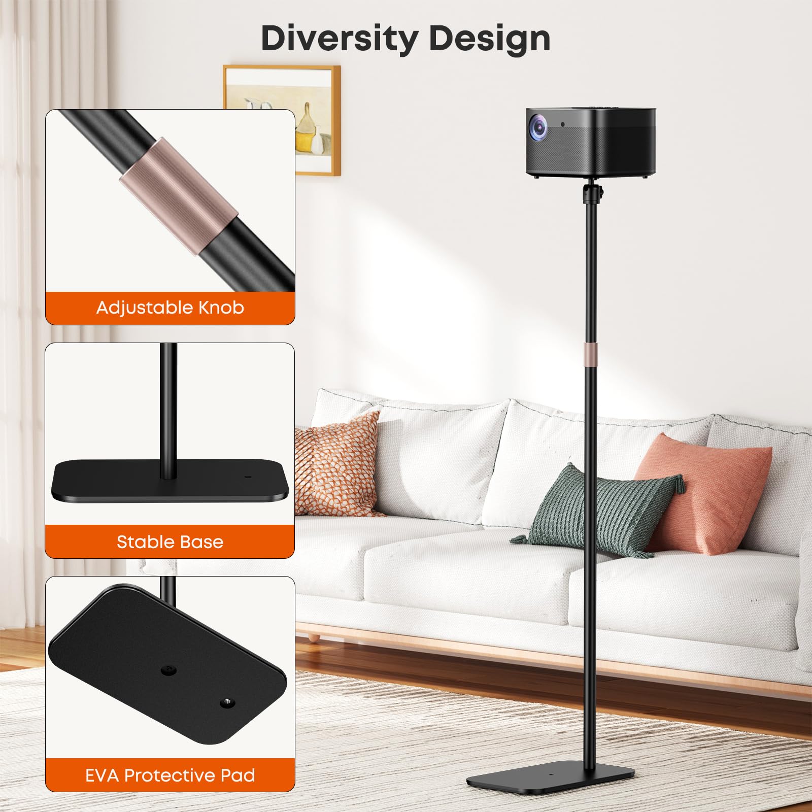 Soporte para Proyector Universal – Pie de Proyector Ajustable en Altura, Carga 5 kg, con Rótula 360° y Rosca 1/4" para Videoproyector, Cámaras – Ideal para Cine en Casa, Teletrabajo y Sala de Estar