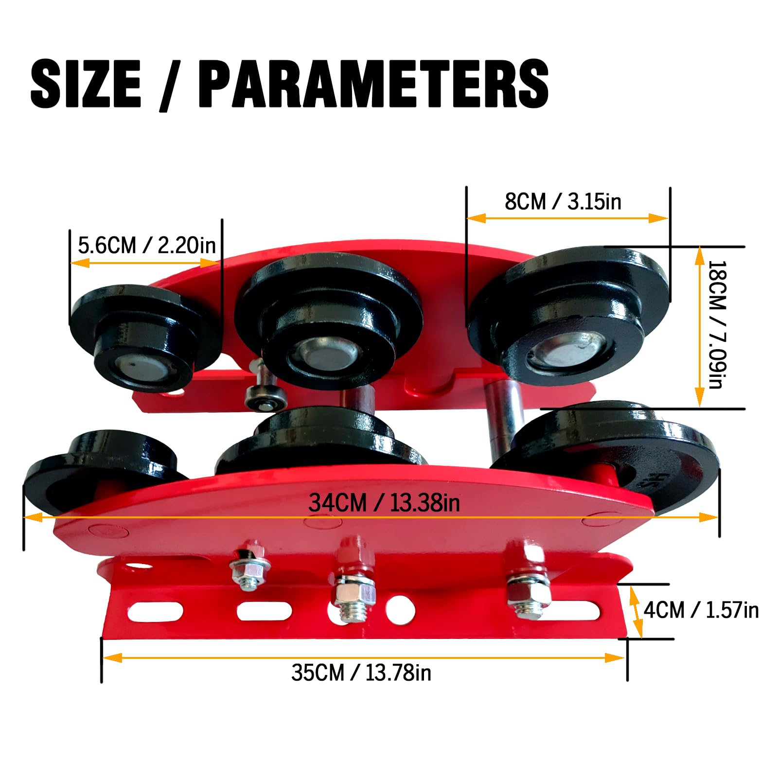 Carrello manuale per I-Beam 997,9 kg con 6 ruote resistenti, con innesti a spinta per paranco elettrico PA200 a PA1000, flangia regolabile da 6,8 cm a 11 cm per sollevamento, capacità di carico di 1
