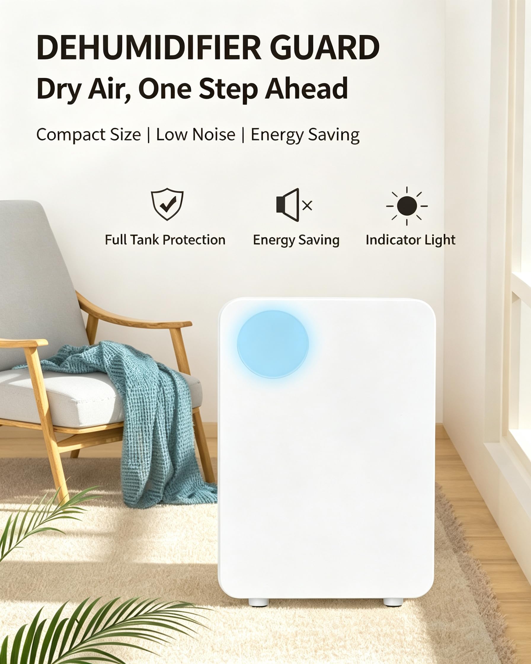 Déshumidificateur portable 28W, réservoir d'eau amovible de 600ML