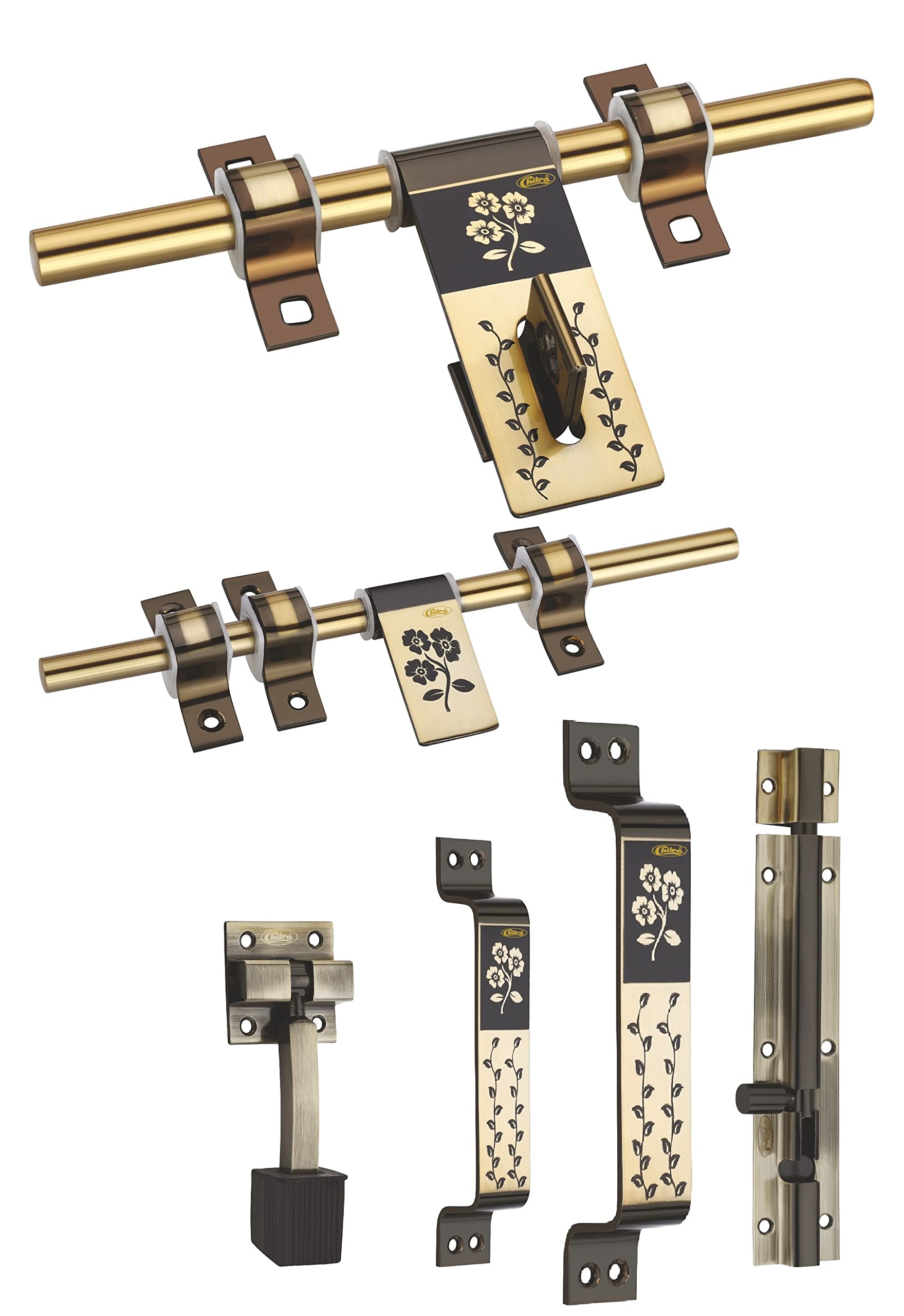 Chitra Wave Stainless Steel Heavy Door Fitting Accessories Full Set/Kit (1 Aldrop, 1 Latch, 2 Handles, 1 Tower Bolt and 1 Door Stopper) (10 Inch, Black) — Amazon image 11