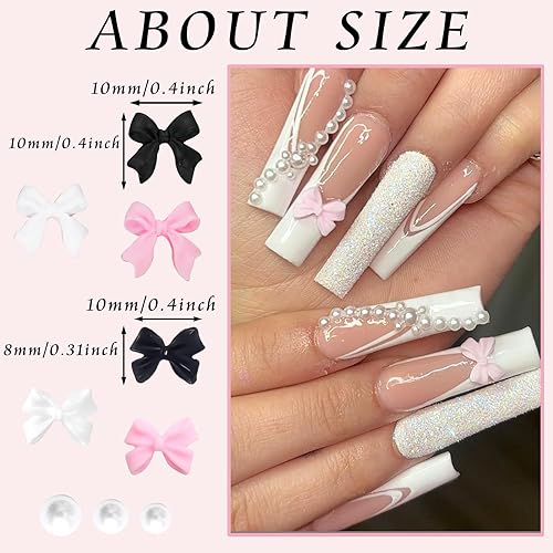 Miniatura 3 de RODAKY Dijes de uñas con lazo 3D, 1 caja de resina para arte de uñas, para el día de San Valentín, lindo kawaii, decoración de uñas, dijes de perlas