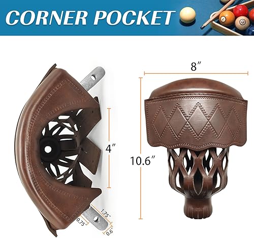 Miniatura 2 de Juego de 6 bolsillos para mesa de billar de piel sintética resistente, incluye 4 bolsillos esquineros y 2 bolsillos laterales