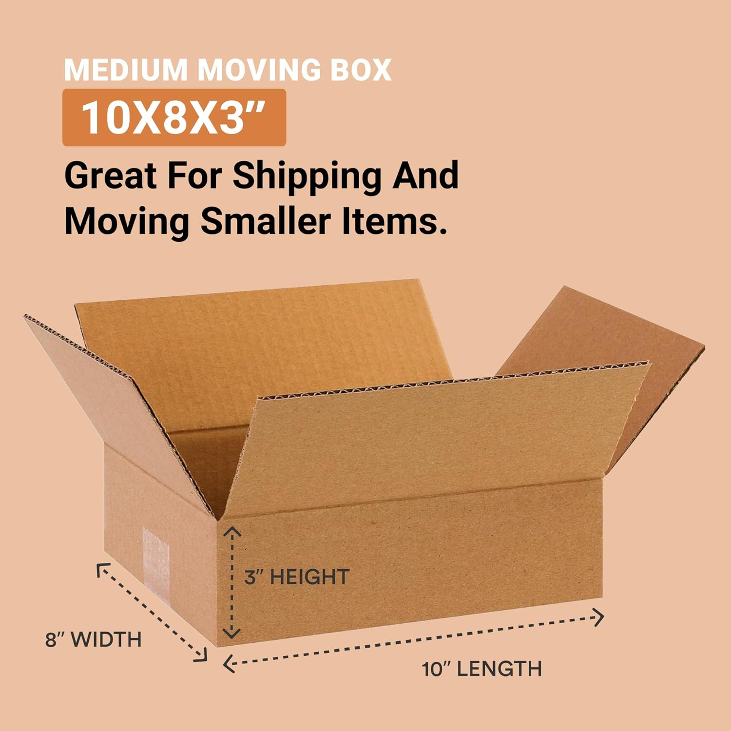 Aviditi 1083 Flat Corrugated Cardboard Box, 10 L x 8 W x 3 H, Kraft, For Shipping, Packing and Moving (Pack of 100)
