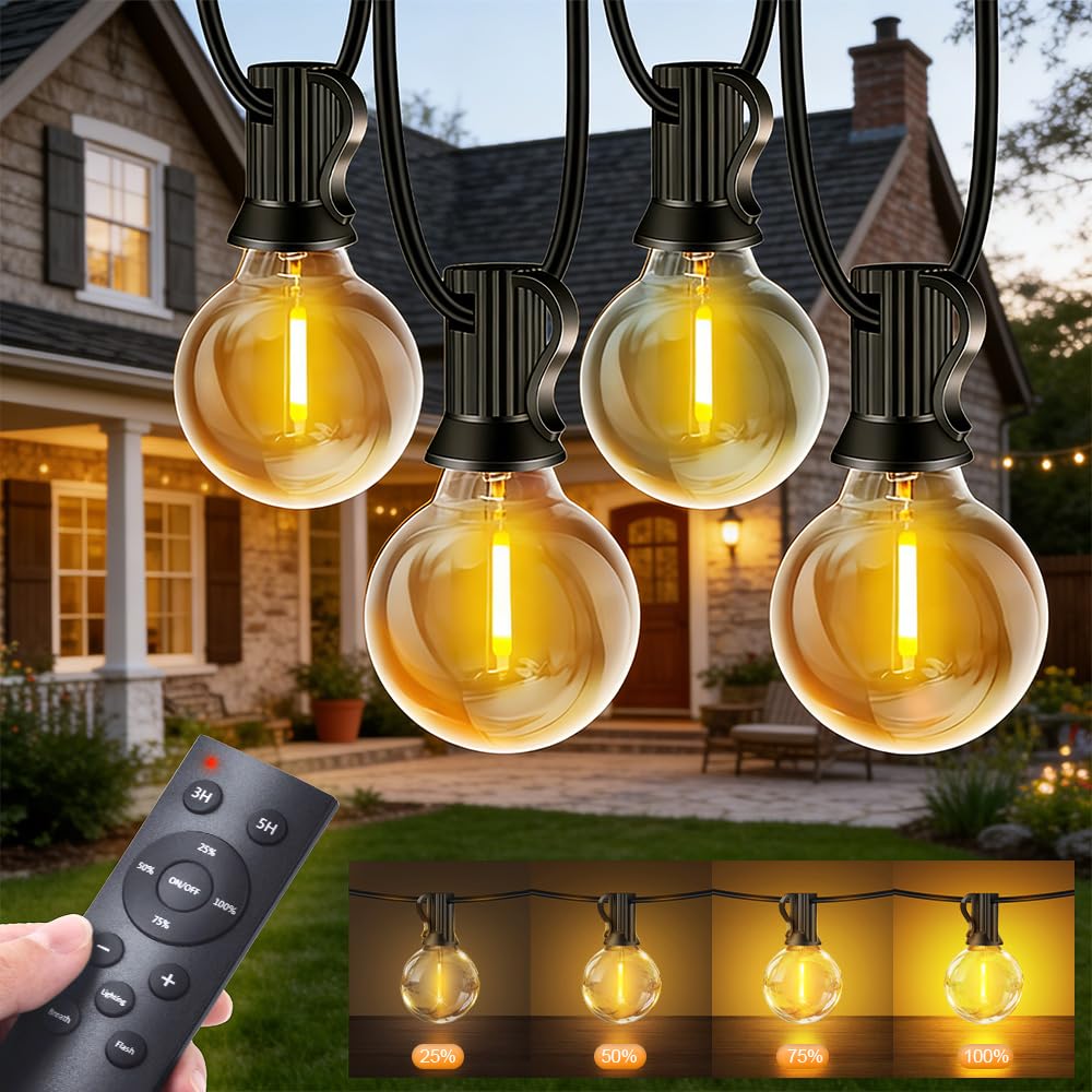 Outdoor String Lights Garden 196.65FT 59.9M G40 LED 60+2Bulbs Outside Light